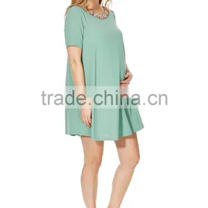 Fashion Embellished Trim Swing Maternity Dress Wear thumbnail-1