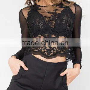 Runwaylover 123 Hot Sale 2017 Ladies Sexy Lace Transparent T-Shirt thumbnail-1