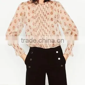 Runwaylover EY2344B Hot Sale 2017 Women Fashion Sleeve Fold Printed Chiffon Blouse thumbnail-1