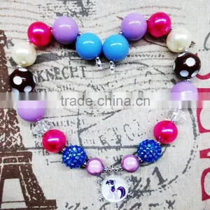 Turquoise Acrylic Bead Princess Chunky Necklace With Pendant thumbnail-3