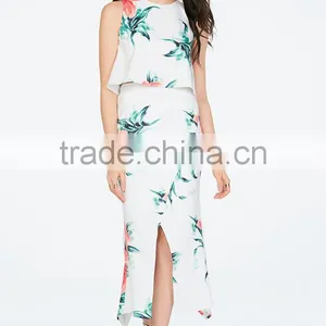 Pictures of Long and Tops Printed Floral Front Slit Skirts thumbnail-4