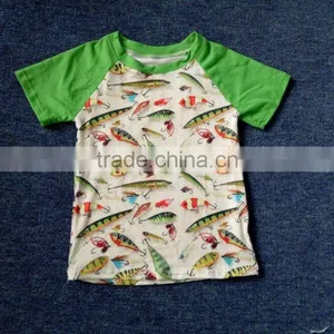 Wholesale Boy Raglan t Shirt Short Sleeve Top Dinosaur Camo Fish Kid Clothing thumbnail-3
