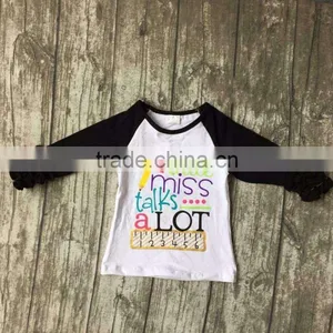 Baby Girls Three Quarter Icing Boutique Raglans White Black Top Shirts Pencil Ruler Crown Children Clothes Back to School Cotton thumbnail-2