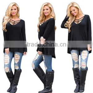 The European and American Fashion Pure Color Loose Long-sleeved T-shirt thumbnail-3