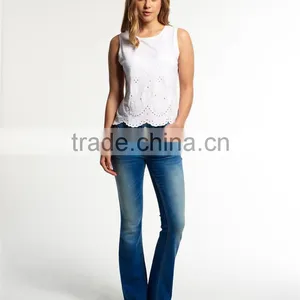 2017 China Shandao High Quality New Fashion Model Sleeveless White Round Neck Cotton Girls Cool Summer Tops thumbnail-3