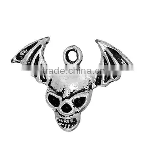Zinc Based Alloy Halloween Charms Skeleton Skull Antique Silver Halloween Bat 22mm x 16mm thumbnail-1