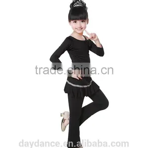 Children Kids Long Sleeve Gymnastics Shirt Pants Suit Girls Dew Shoulder Bowknot Unequal Latin Practice Dance Costumes thumbnail-2