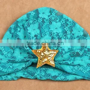 Indian Kids Turban Sequin Start Lace Hat, Fashion Sequin Hats With Lace Design thumbnail-2