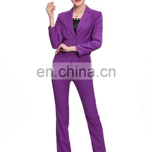 Kangyi Lapel Collar Purple Pant Suit Workwear Long Sleeve Business Office Lady Coat Pant Suit thumbnail-2