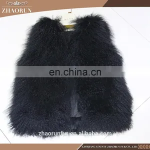 100% Genuine Short Mongolian Lamb Fur Vest Pretty Tibet Lamb Fur Vest for Girl thumbnail-2