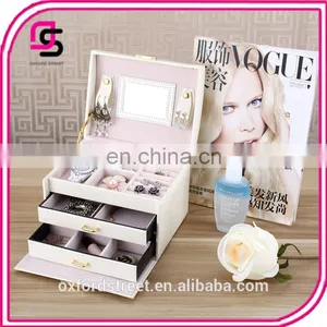 European Fashion Three Layer Double Drawer Leather Princess Jewelry Box thumbnail-5