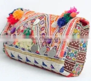 Women Customized Hot Selling Indian Vintage Tribal Handmade Patchwork Banjara Clutch Bag With Beaded Mirror Work Tassel Coin thumbnail-1