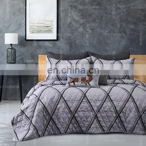 Patchwork Reversible Queen 90gsm Microfiber Fabric Quilt Bedspread Set thumbnail-2