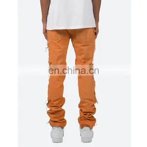 DiZNEW Custom Boot Cut Embroidered American Brand Style Bleach Tie Dyed Jeans Ripped Men thumbnail-3