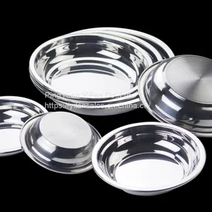 304 Stainless Steel Drop-Resistant Kitchen Tableware Round Dinner Plate Tray Container thumbnail-1