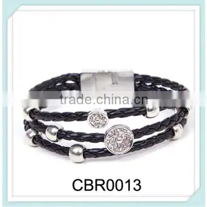 2014 Fashion Plait Leather Bracelet With Crystal Diamond for Girls Women thumbnail-1