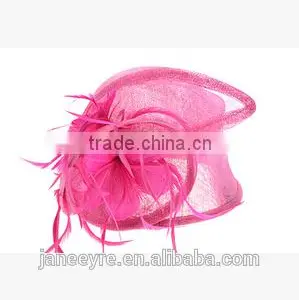 Wholesale Plain Church/Races Ladies Sinamay Hats With Feather thumbnail-1