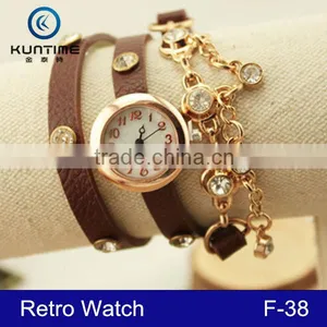 2015 Leather Strap Vintage Bracelet Lady Watch Relojes With Pendant thumbnail-1
