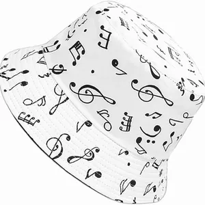 Music Note Print Reversible Bucket Hat Solid Black Double Sided Fisherman Cap Custom Logo Sun Hat for Music Lovers thumbnail-4
