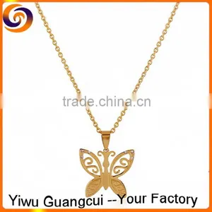 2016 New Stainless Steel Gold Metal Butterfly Necklace thumbnail-1