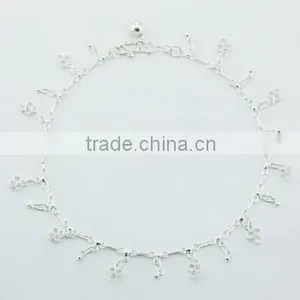 Sterling Silver Charm Anklet Open Shamrock Charms thumbnail-1