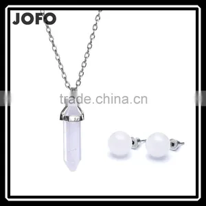 Big Promotion White Natural Stone Bullet Necklace Earrings Jewelry Set SMJ0165 thumbnail-1