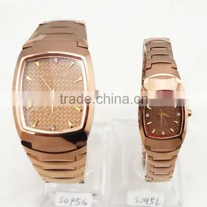 Rose Gold Stainless Steel Couple Watch With Diamond Index thumbnail-1