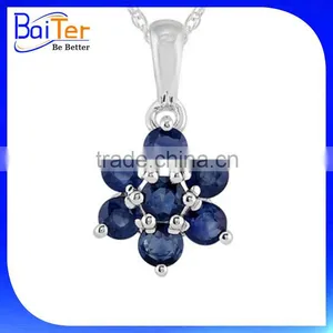 Custom Wholesale White Gold Plated Trillion Cut Halo Setting 925 Sterling Silver Lab Created Blue Sapphire Pendant thumbnail-4