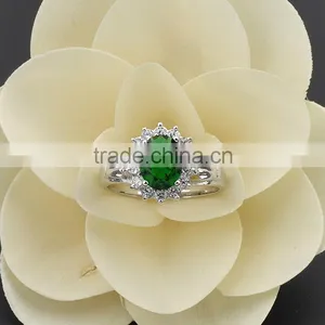 High Quality Green Stone Pave Setting Turquoise Silver Ring thumbnail-4