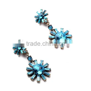 Blue Gemstone Sun Flower Earrings, Wedding Earrings, Heavy Earrings thumbnail-1