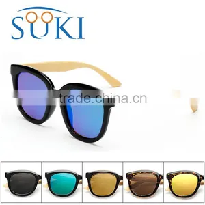 Handcraft Sustainable Eco-friendly Custom Wood Sunglasses Polarized Mirror Lens PC Frame Sunglasses With Bamboo Temple thumbnail-1
