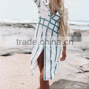 2016 Ladies Stripe Overcoat Women Long Top and Beach Wear thumbnail-6