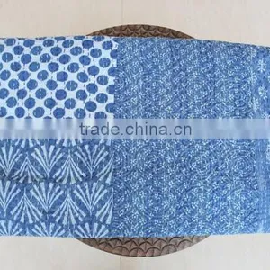 Indigo Blue PATCHWORK KANTHA Quilt Blanket Bedspread Throw Gudari Ralli India Bedding Patchwork Quilt Queen Bohemian Quilt Blue thumbnail-2