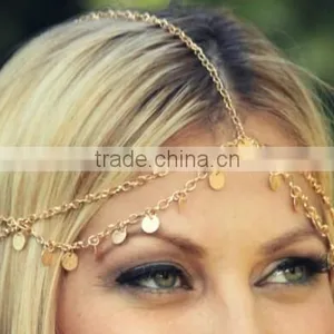 2016 Hot Fashion BOHO Style Gold Small Coins Hair Jewelry Wedding Head Chain thumbnail-3