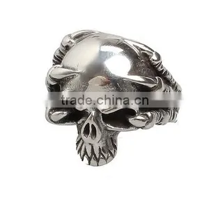 Stainless Steel Titanium Silver Men's Skull Men Cool Biker Punk Ring Retro thumbnail-1