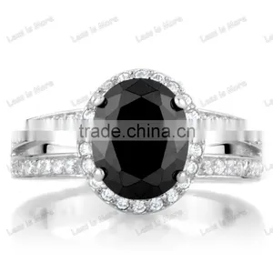 Black 3 Carat Oval CZ Wedding Silver Ring Rhodium Plated thumbnail-1