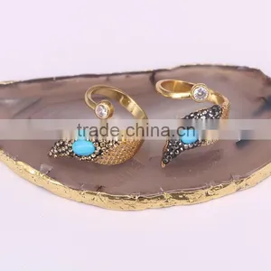 New Style Gold Design Ring, Pave Crystal Zircon Turquoise Stone Rings thumbnail-2