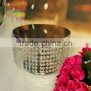 Round Silver Metal Acrylic Strand Mirror Wedding Cake Stand Centerpiece Decor thumbnail-1