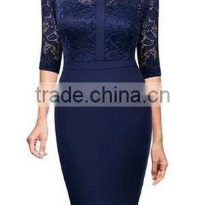 Women's Vintage Polo Neck Floral Lace Half Sleeve Casual Slim Dress thumbnail-1