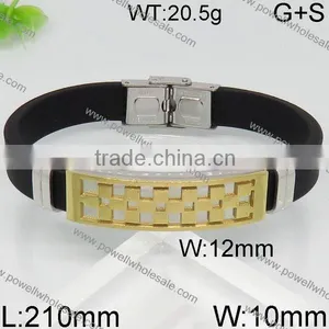Wholesale New Gold Black Leather Mens Bracelet Models thumbnail-4