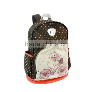 Lightweight Dots and Cartoon Printting Canvas Laptop Backpack Cute School Bag thumbnail-1