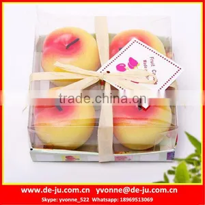 Four Yellow Peach Set Sign Label Small Round Candles thumbnail-1