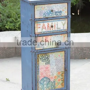 Antique Light Blue Wooden Fllling Cabinet thumbnail-1