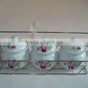 Empty Ceramic Salt & Pepper Shaker With Metal Stand thumbnail-2