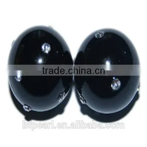 South Sea Black Shell Pearl Beads With 8pcs of 2mm Facet Crystals Wholesale thumbnail-1