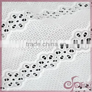 White Lovely Floral Stripe Design Cut Work Cotton Lace Embroidery Fabric thumbnail-3