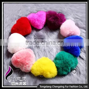 CX-R-46 Heart-Shaped Lovely Decoration High Quality Rex Rabbit Fur Keychain thumbnail-6