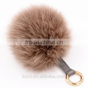Fur Pom Pom Keychain 12cm Fox Fur Ball Key Chains Cute Round Ball Fluffy Keychain Real Fur Key Ring Charms for Bags thumbnail-1