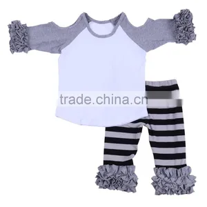 Custom Children Clothing Baby Clothes Ruffle Buotique Raglan Icing Pants Set Fall Girls Clothing thumbnail-4