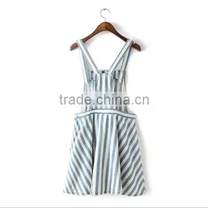 EY0456A Europe and America Women Blue and White Striped Cowboy Strap Dress thumbnail-2